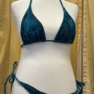 Mi Teal and Black Patterned Bikini